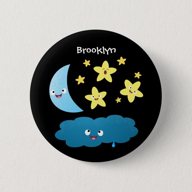 Cute singing stars, moon and cloud cartoon 2 inch round button (Front)