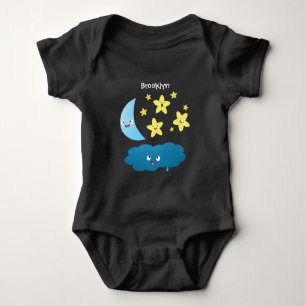 Cute singing stars, moon and cloud cartoon baby bodysuit