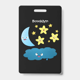 Cute singing stars, moon and cloud cartoon badge