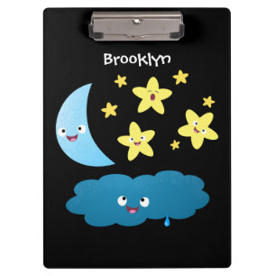 Cute singing stars, moon and cloud cartoon clipboard