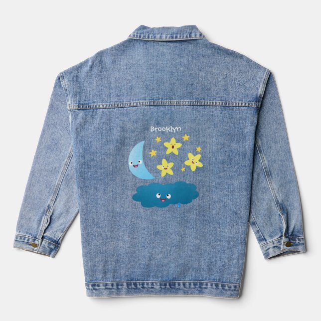 Cute singing stars, moon and cloud cartoon denim jacket (Back)