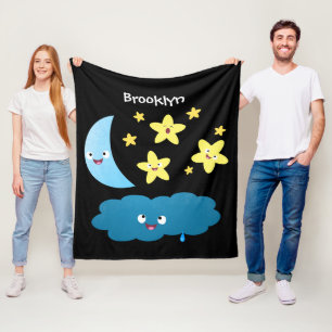 Cute singing stars, moon and cloud cartoon fleece blanket