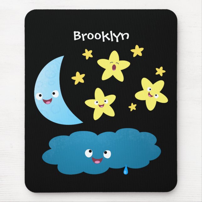 Cute singing stars, moon and cloud cartoon mouse pad (Front)