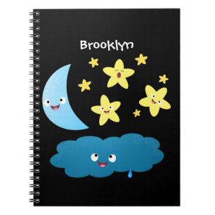 Cute singing stars, moon and cloud cartoon notebook