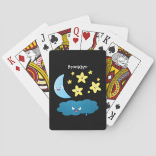 Cute singing stars, moon and cloud cartoon playing cards