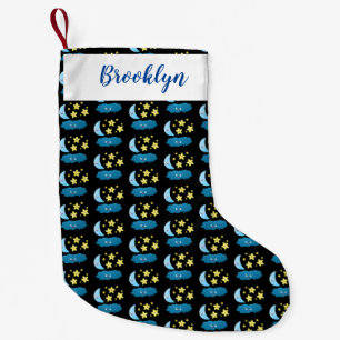 Cute singing stars, moon and cloud cartoon small christmas stocking