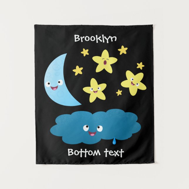 Cute singing stars, moon and cloud cartoon tapestry (Front)