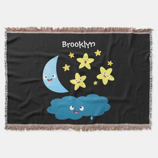 Cute singing stars, moon and cloud cartoon throw blanket (Front)
