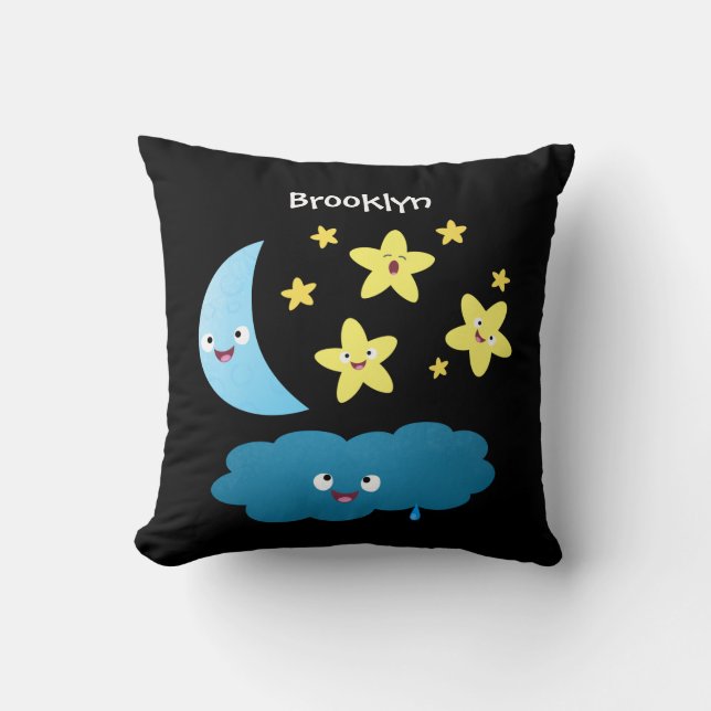 Cute singing stars, moon and cloud cartoon throw pillow (Front)