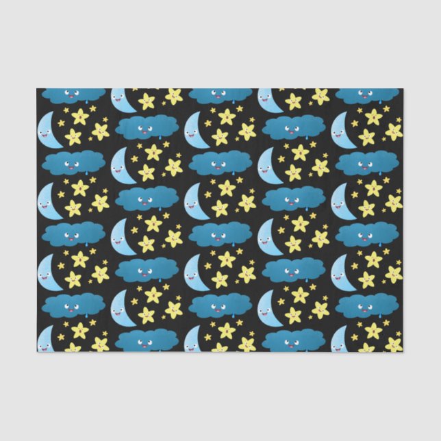 Cute singing stars, moon and cloud cartoon tissue paper (Front)
