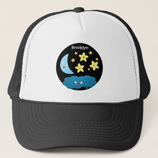 Cute singing stars, moon and cloud cartoon trucker hat (Front)