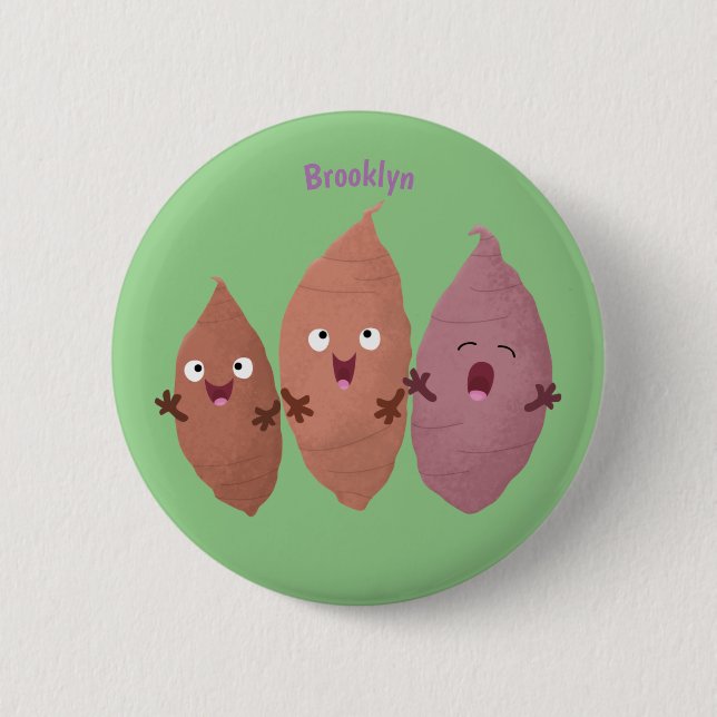 Cute singing sweet potatoes cartoon vegetables 2 inch round button (Front)