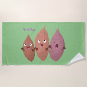 Cute singing sweet potatoes cartoon vegetables beach towel