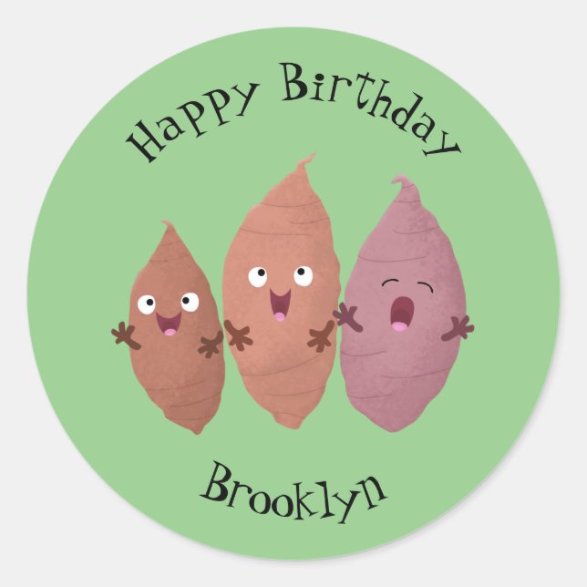 Cute singing sweet potatoes cartoon vegetables classic round sticker (Front)