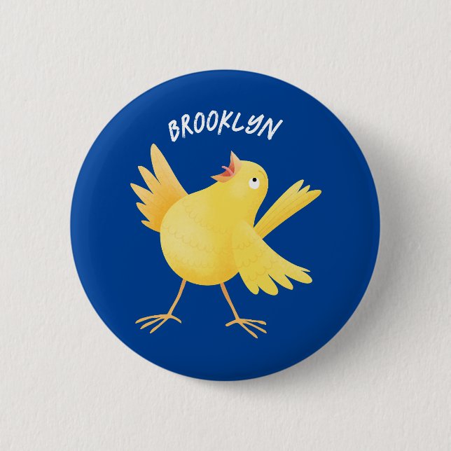 Cute singing yellow canary bird cartoon 2 inch round button (Front)