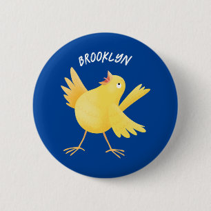Cute singing yellow canary bird cartoon 2 inch round button