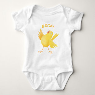 Cute singing yellow canary bird cartoon baby bodysuit