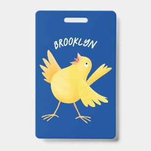 Cute singing yellow canary bird cartoon badge