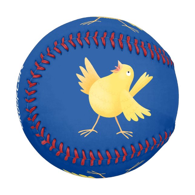Cute singing yellow canary bird cartoon baseball (Front Left)