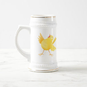 Cute singing yellow canary bird cartoon beer stein