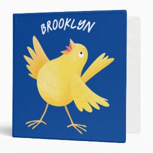 Cute singing yellow canary bird cartoon binder