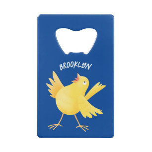 Cute singing yellow canary bird cartoon credit card bottle opener