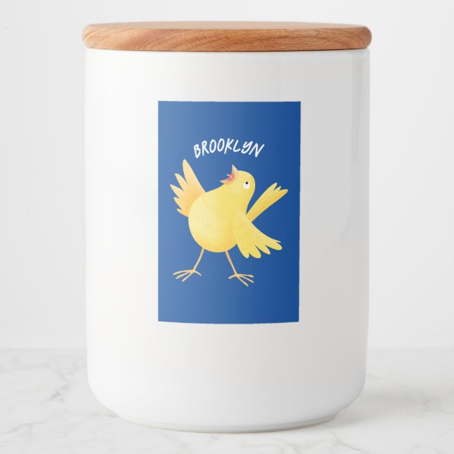 Cute singing yellow canary bird cartoon food label (Front)