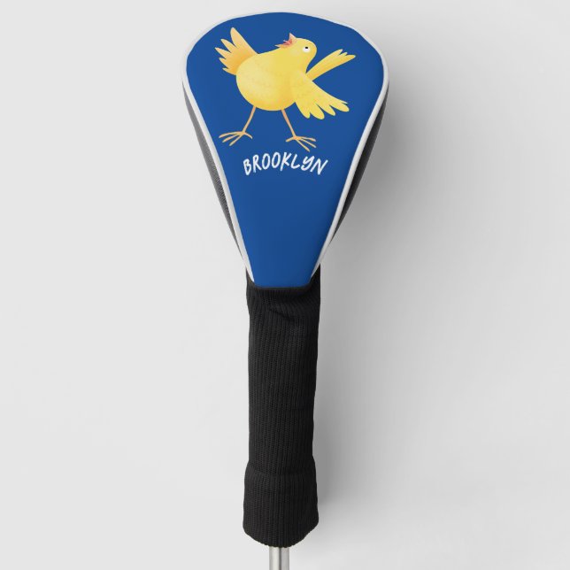 Cute singing yellow canary bird cartoon  golf head cover (Front)