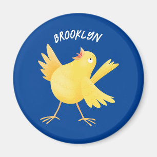 Cute singing yellow canary bird cartoon magnet