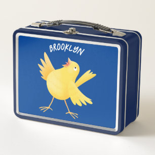 Cute singing yellow canary bird cartoon metal lunch box