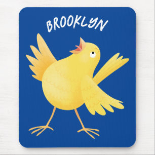 Cute singing yellow canary bird cartoon mouse pad