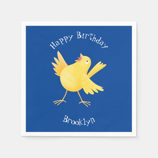 Cute singing yellow canary bird cartoon napkin (Front)