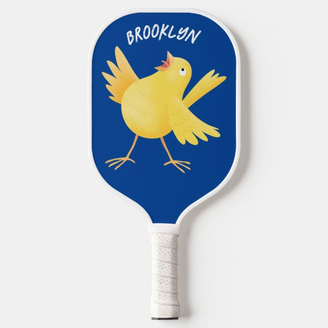 Cute singing yellow canary bird cartoon  pickleball paddle (Front)