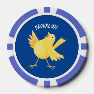 Cute singing yellow canary bird cartoon poker chips