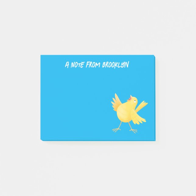 Cute singing yellow canary bird cartoon post-it notes (Front)