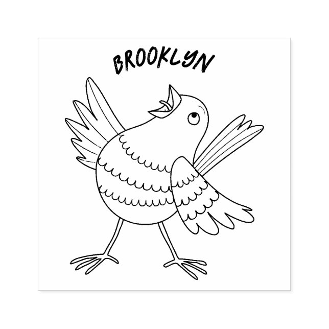 Cute singing yellow canary bird cartoon rubber stamp (Imprint)