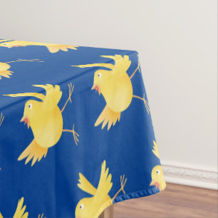 Cute singing yellow canary bird cartoon tablecloth