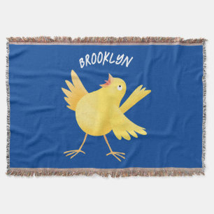 Cute singing yellow canary bird cartoon  throw blanket