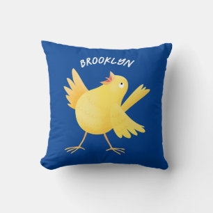 Cute singing yellow canary bird cartoon throw pillow