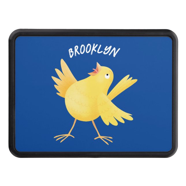 Cute singing yellow canary bird cartoon trailer hitch cover (Front)