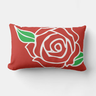 Cute Single Red Rose Floral Lumbar Pillow