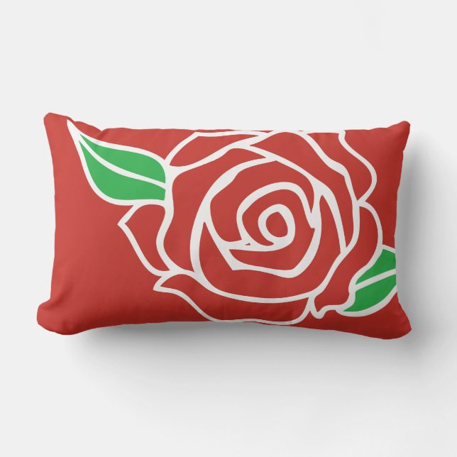 Cute Single Red Rose Floral Lumbar Pillow (Front)