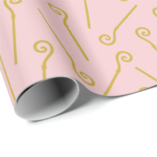 Cute Sinterklaas Staf on light pink Wrapping Paper