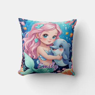 Cute Sirène et Dauphin Carré Coussin - modifiable