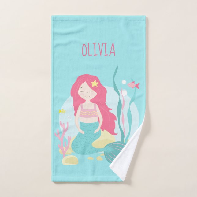    Cute sirène rose et menthe  (Serviette à main)
