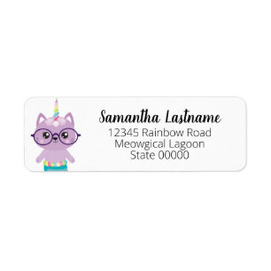 Cute Sirène Unicorn Purple Cat Adresse de retour