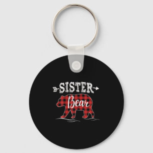 Cute Sister Bear Dark Red Pleid Xmas Pajama Family Keychain