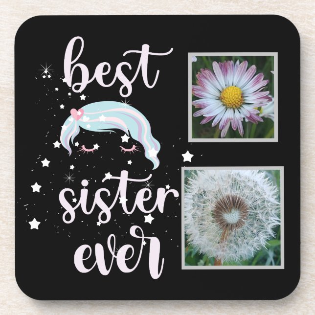 Cute Sister Photo Template Coaster (Front)