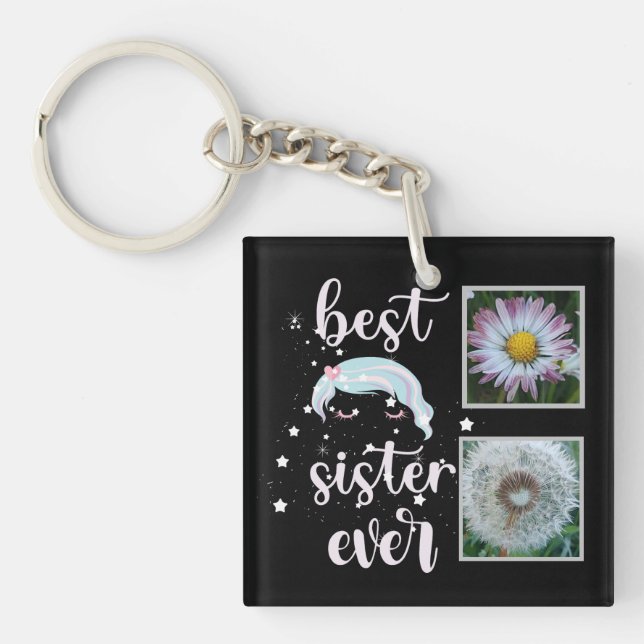 Cute Sister Photo Template Keychain (Front)
