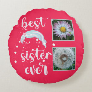 Cute Sister Photo Template Round Pillow